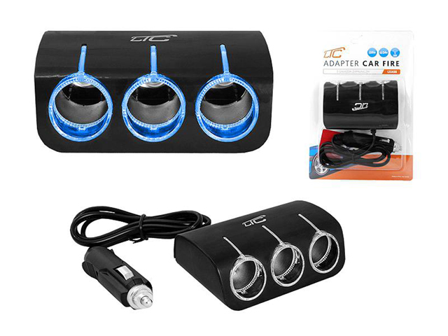 LTC Adapter CAR FIRE LED 3 sockets + cable, 120W, black LXAS6