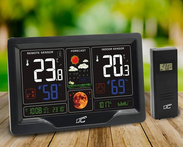 LXSTP09C LTC meteoroloģiskā stacija ar daudzfunkcionālu krāsu displeju, Melnā